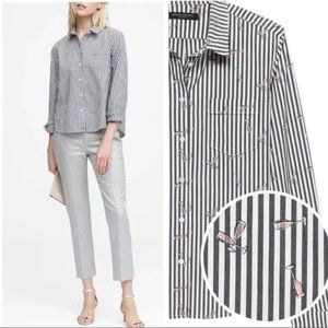 Banana Republic Quinn Boy Fit Stripe Champagne Buttondown Shirt Size XS A1296